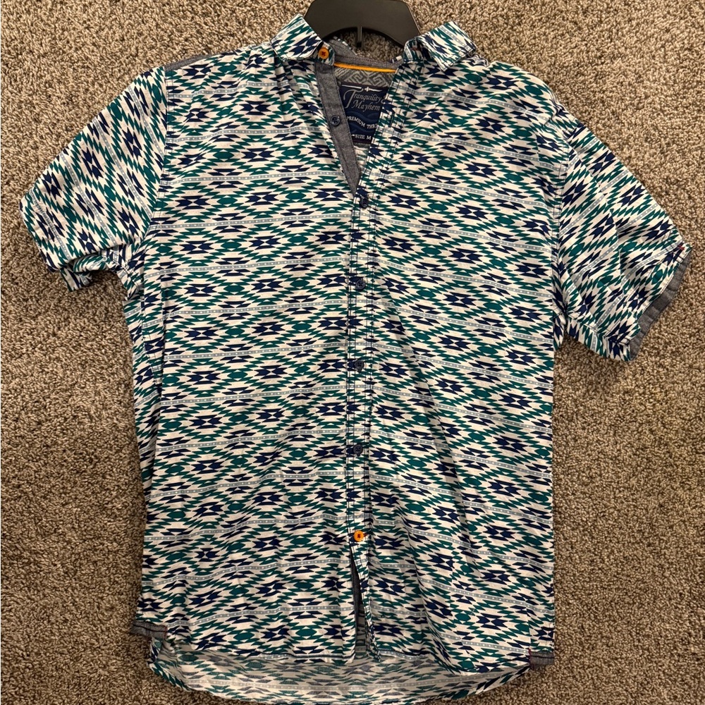 Blue and White Casual Button Down Shirt